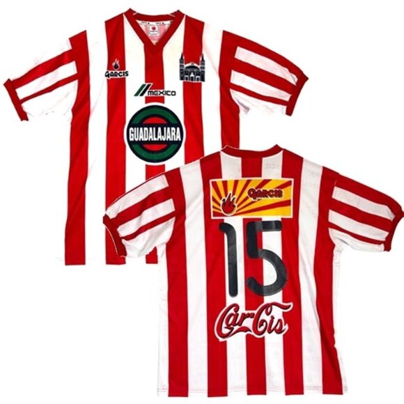 Garcis Mexico Soccer Futbol Jersey Guadalarjara #15 Size XL Red White Striped - Picture 1 of 12
